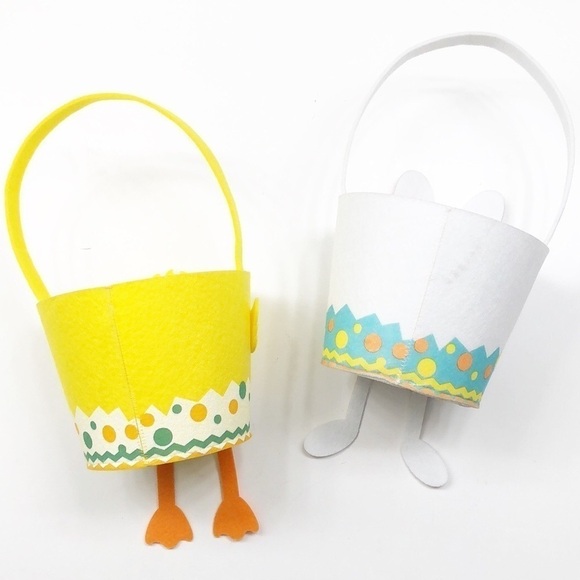 Chick & bunny print felt Easter Baskets boy & girl - set of 2 - Picture 3 of 5
